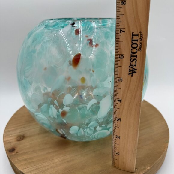 Hand Blown Glass Turquoise Aqua Blue Speckled Mixed Round home design decor Vase - Picture 9 of 10
